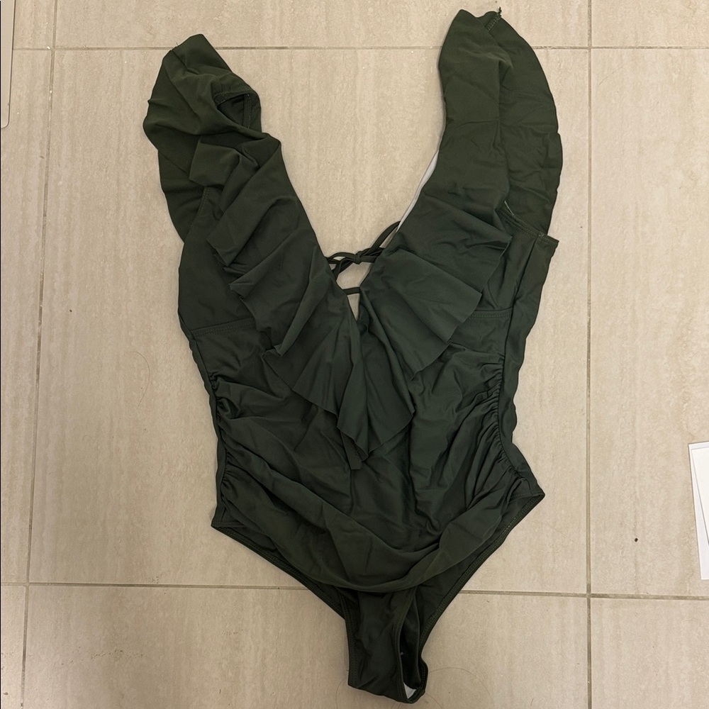 Maternity Ruffled Green One-Piece Swimsuit